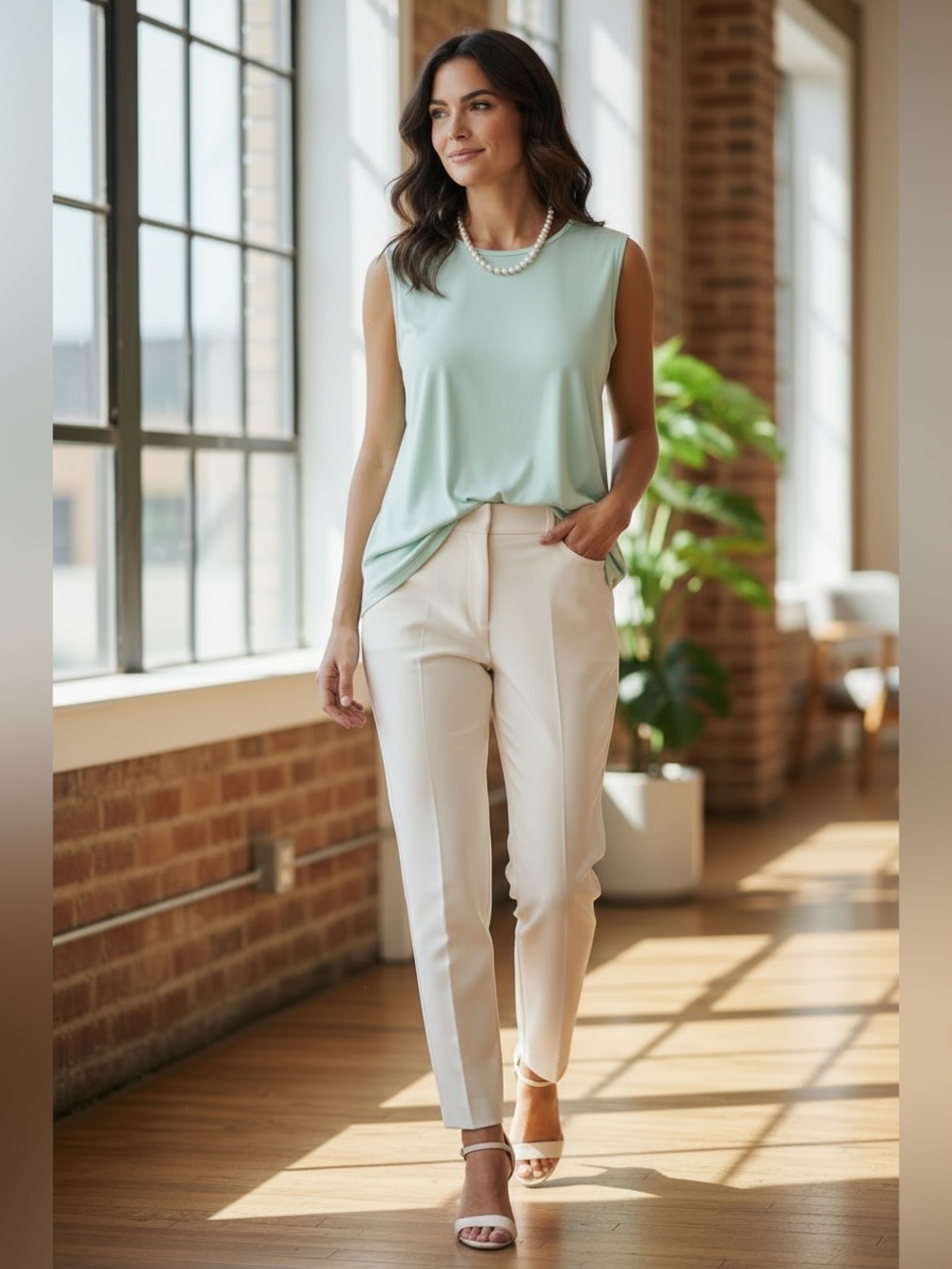 EILEEN FISHER Clearwater Blue Fine Jersey Knit Crew Neck Long Tank Top M/L NWT
